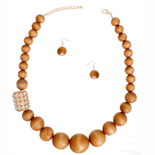 Bead Necklace Graduated Brown Wood Set for Women